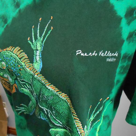 Puerto Vallarta Mexico Green & Black Iguana Lizard Short Sleeve T-Shirt-Size Med - Picture 2 of 3